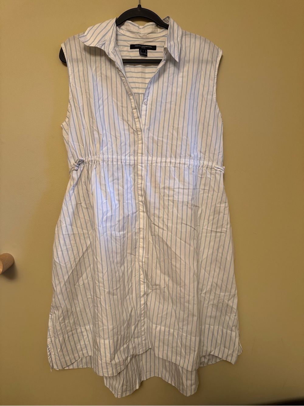French Connection White Midi Shirt Dress with Light Blue Stripes